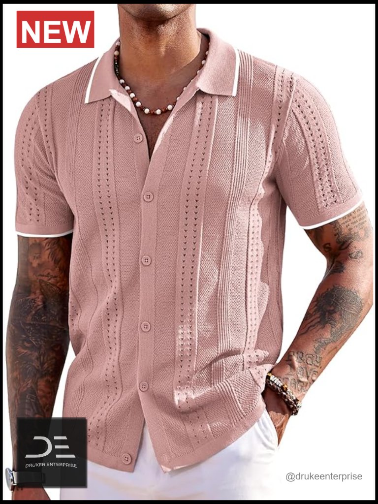 Knit Short Sleeve Button Down Polo Shirt Casual Summer Beach